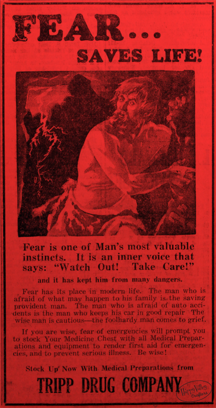 Fear Saves Life! Propaganda advertisement from 1936