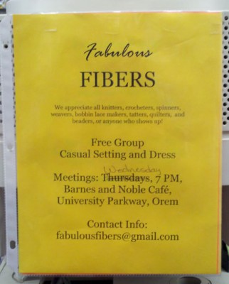 Fabulous Fibers flyer for meetup in Orem, Utah