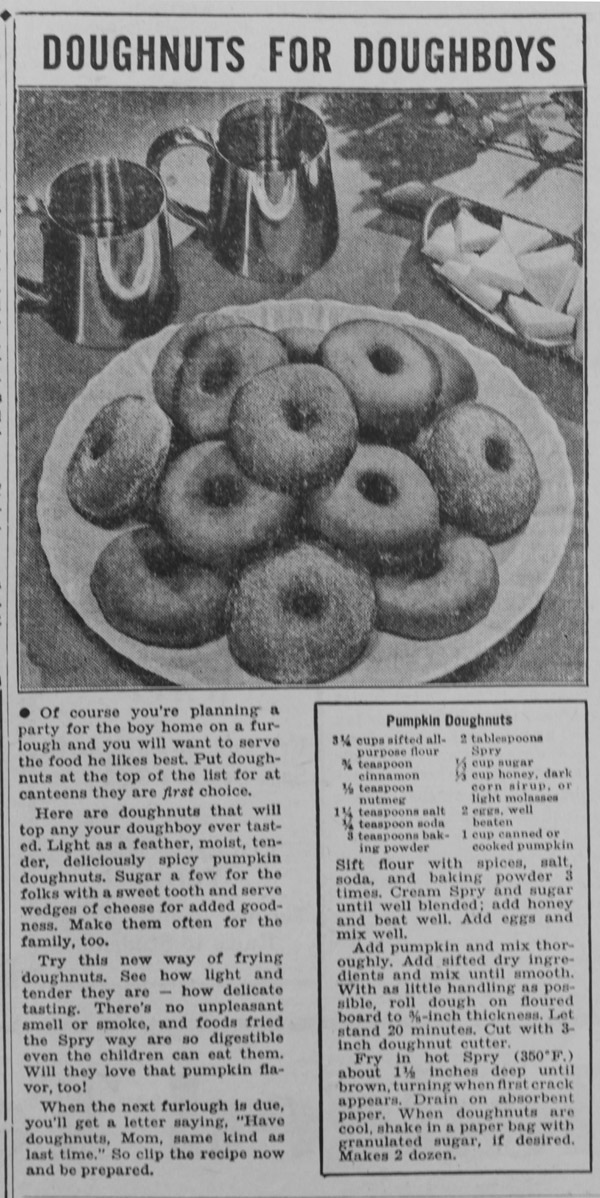 Vintage doughnut recipe with SPRY: Doughnuts for Doughboys