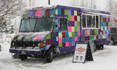 Yarn bombed food truck sponsored by Yahoo at Sundance Film Festival 2012 