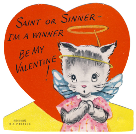 vintage valentine card - saint or sinner i'm a winner
