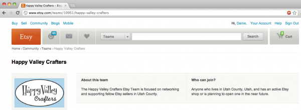 screen shot of Happy Valley Crafters team on Etsy.com